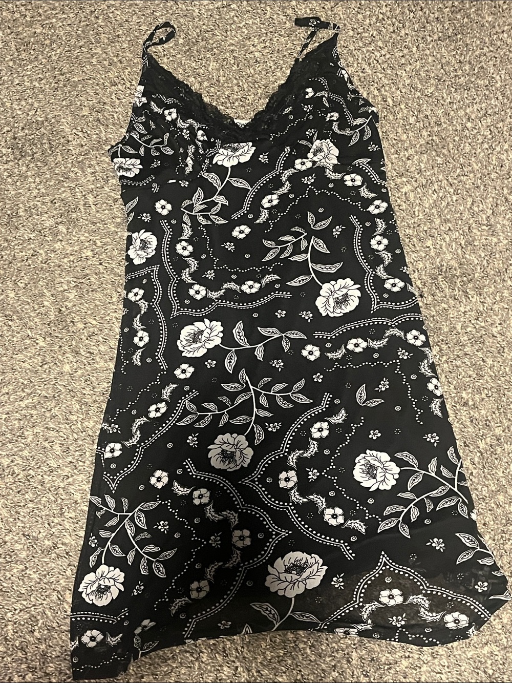 Wallflower Black & White Floral Lace-Trim Mini Slip Dress